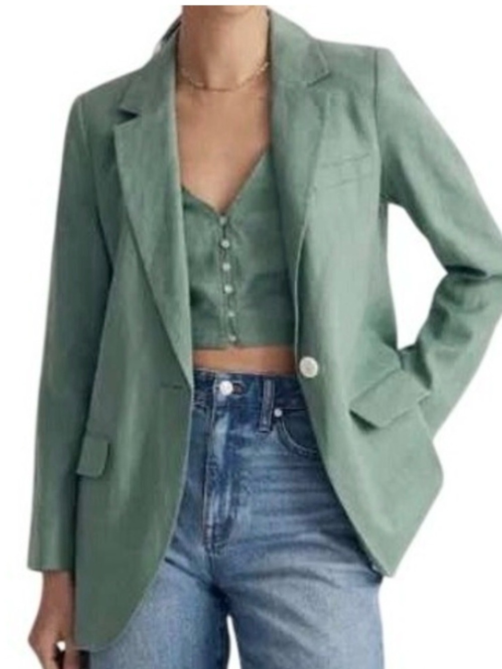 Madewell Womens S The Larsen Blazer 100% Linen in Trellis Green